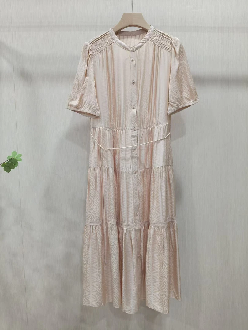 【Hua】35076夏季新款气质舒适设计师款小城蜜语桑蚕丝连衣裙（样衣）