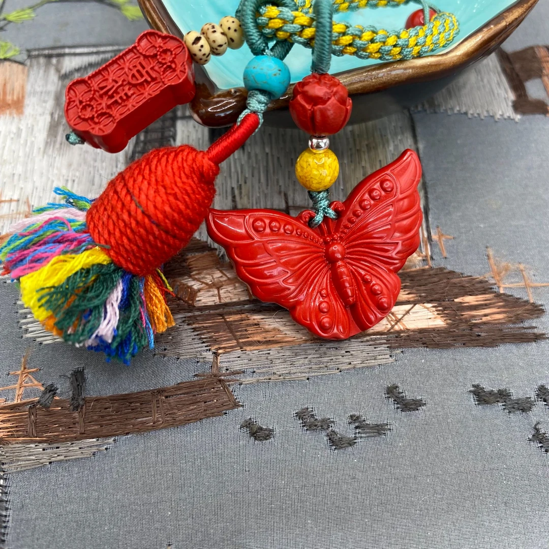 含辰砂工艺品17#高含量朱砂红砂设计款蝴蝶钥匙扣吉祥送礼爆款