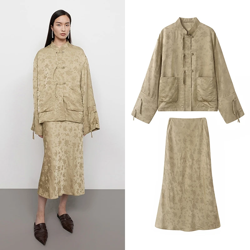 【素素订单】短外套25春新浅卡其提花新中式长袖外套V5381