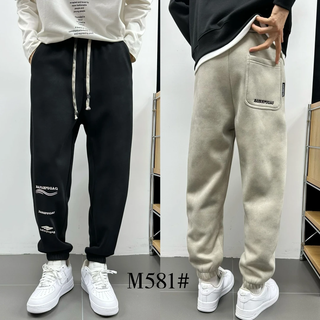 M581/冬季新款加厚加绒织带兔兔绒时尚弯刀束脚裤宽松潮流