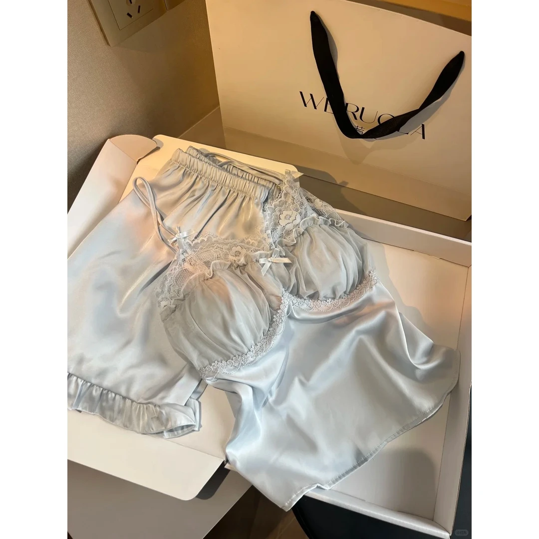 【甜美蕾丝】纯欲性感带胸垫吊带冰丝睡衣女夏季新款外穿薄款家居服