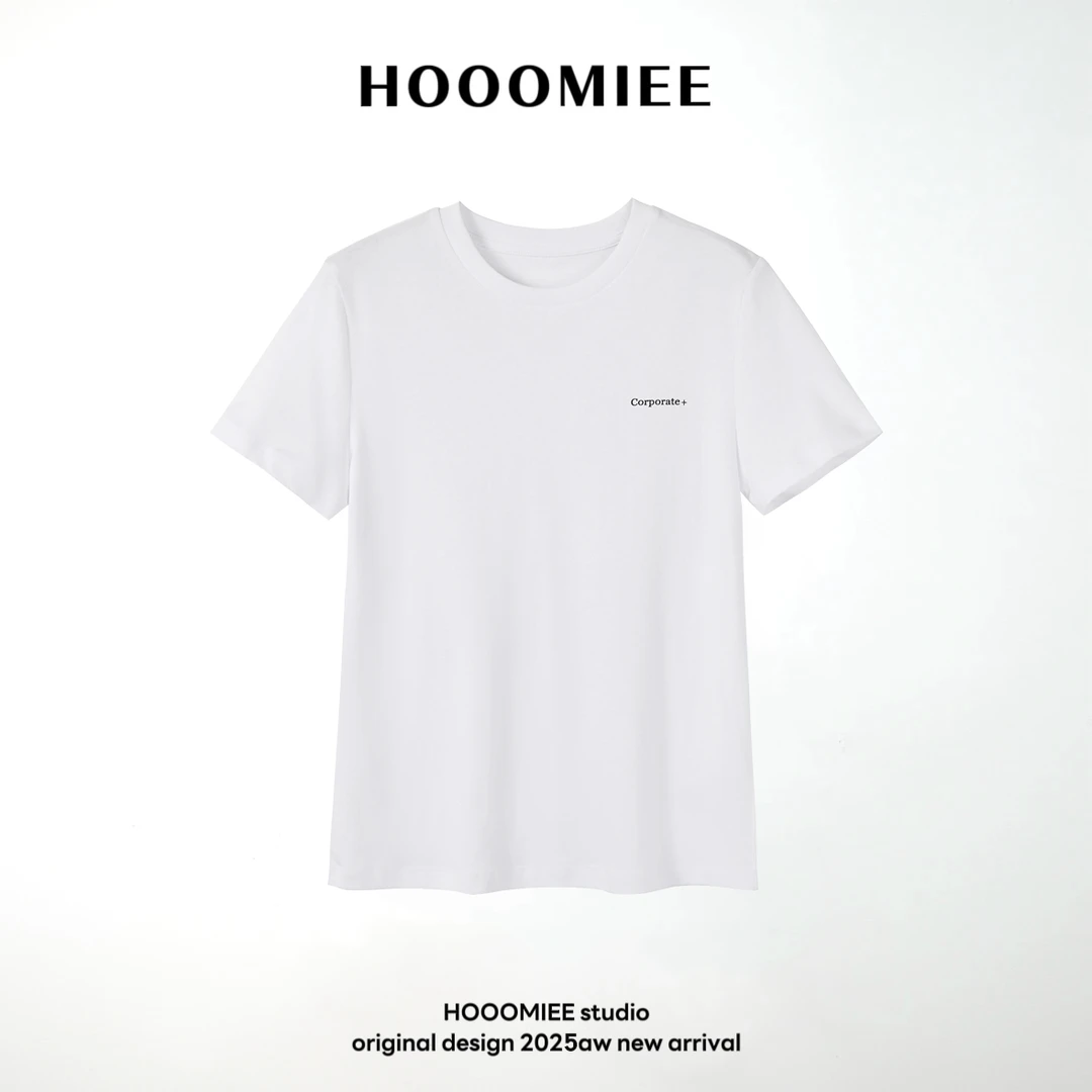 Hooomiee正肩简约小字母印花圆领短袖T恤女220508