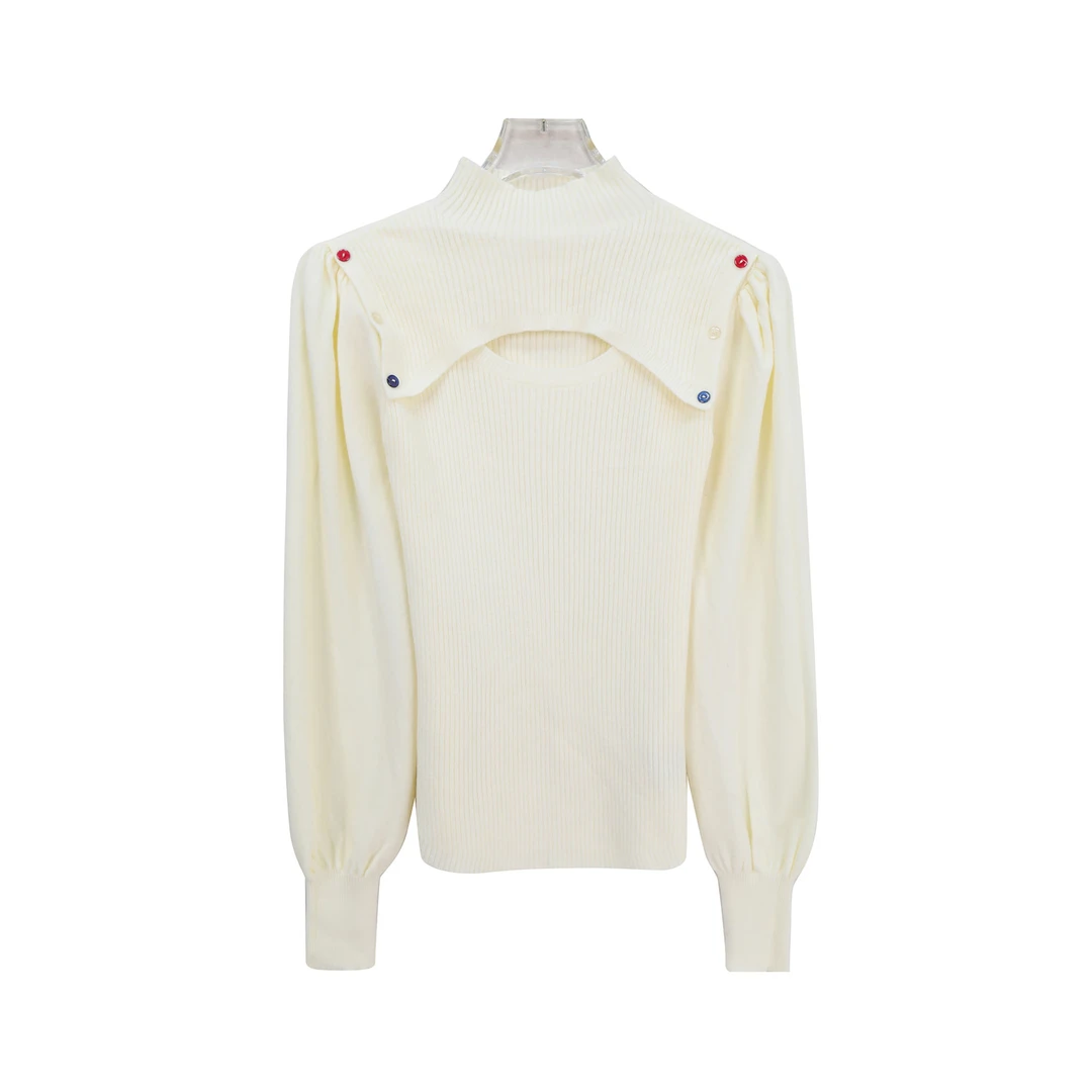 秋冬御姐风性感镂空假两件针织衫设计感半高领打底毛衣7310X