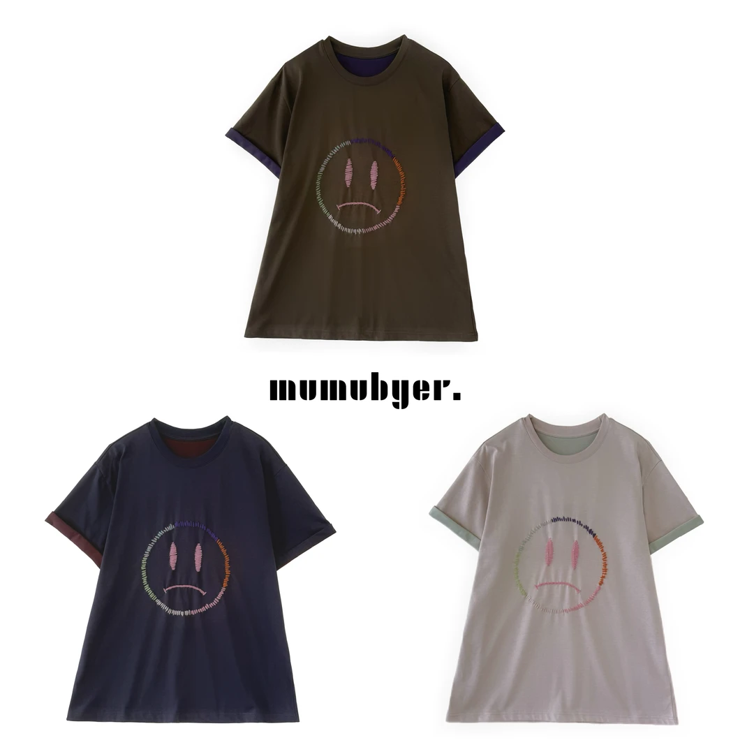 MUMUBYER •“笑脸图鉴”小众刺绣彩色笑脸图案撞色短袖