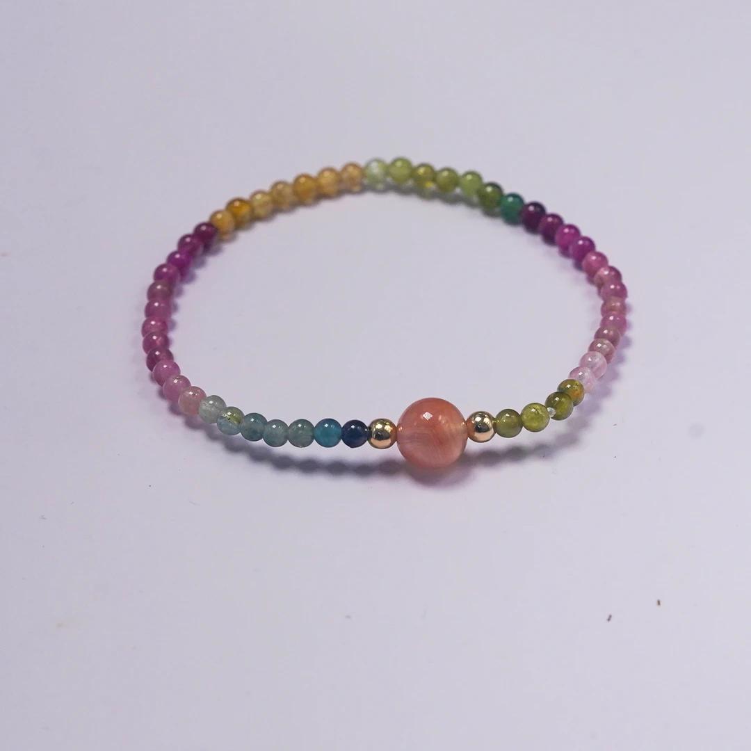 仙女小珠彩虹碧玺单圈手串diy轻奢时尚百搭百搭气质珠珠彩色清新