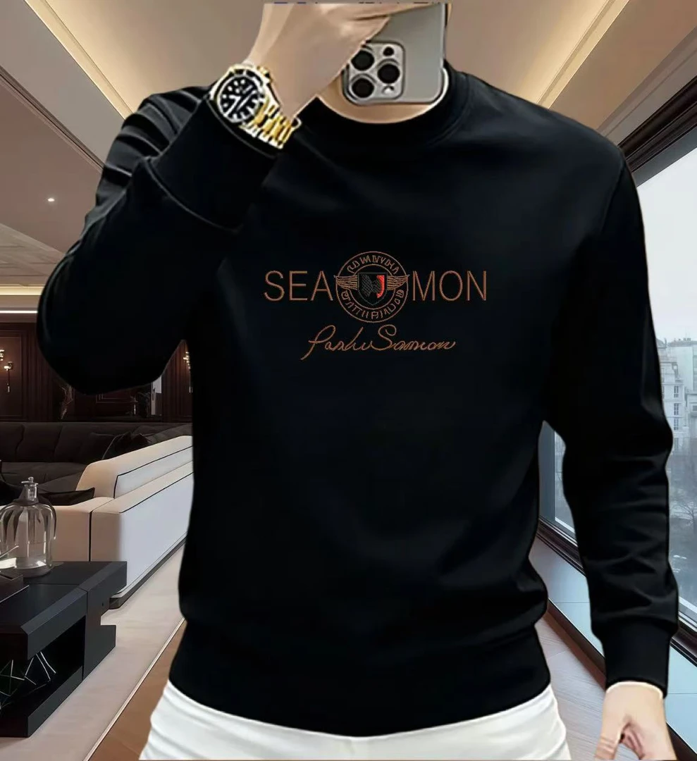 新款爆款男式加绒加厚秋冬季潮牌长袖男士卫衣圆领轻奢痞帅男上衣