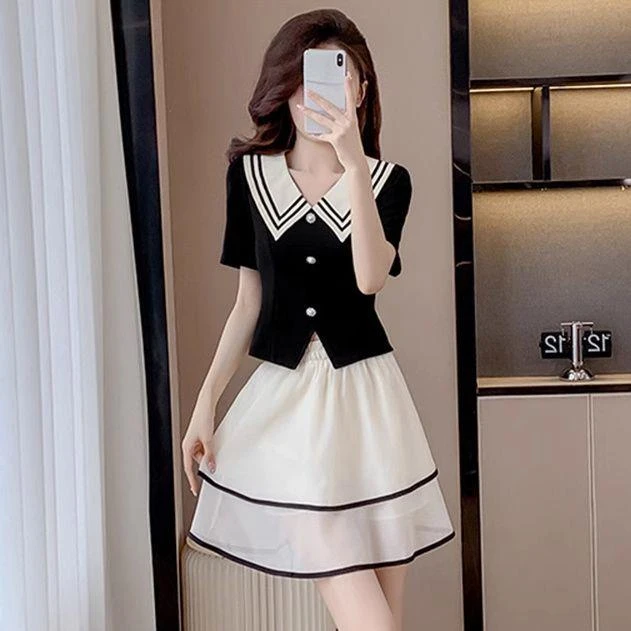 2025夏季新款胖mm时尚甜美减龄小香风上衣气质半身短裙两件套女装