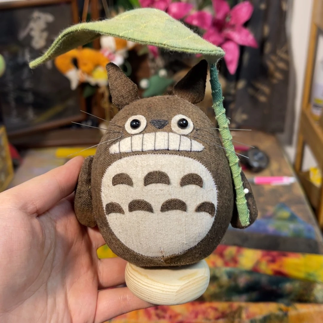 手工植物染土布玩偶龙猫