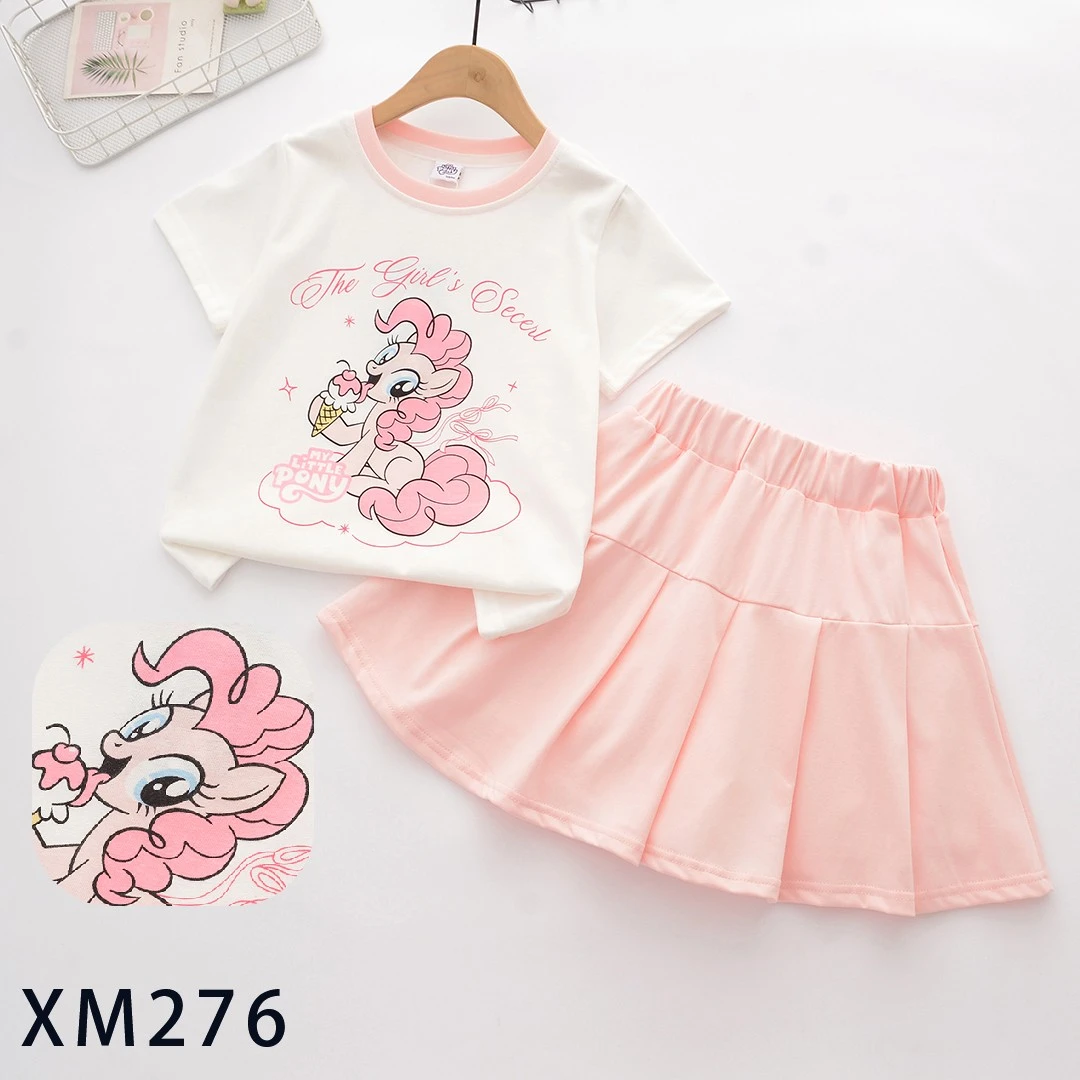 2025-夏季款洋气时髦女童休闲3-14岁时尚儿童潮牌短袖T恤短裙套装