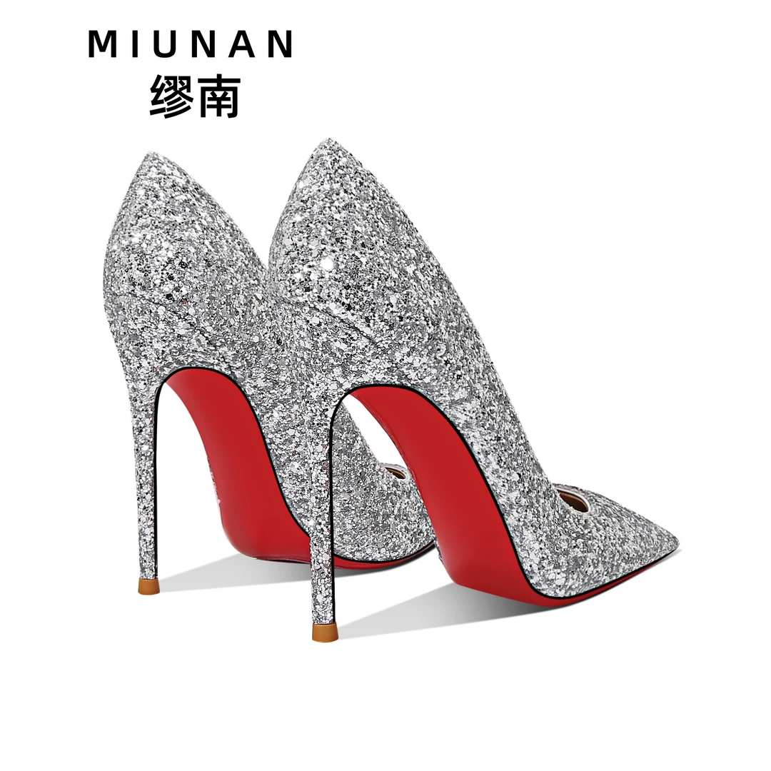 缪南红底高跟鞋尖头细跟2025爆款气质职场高跟鞋女不累脚高级感