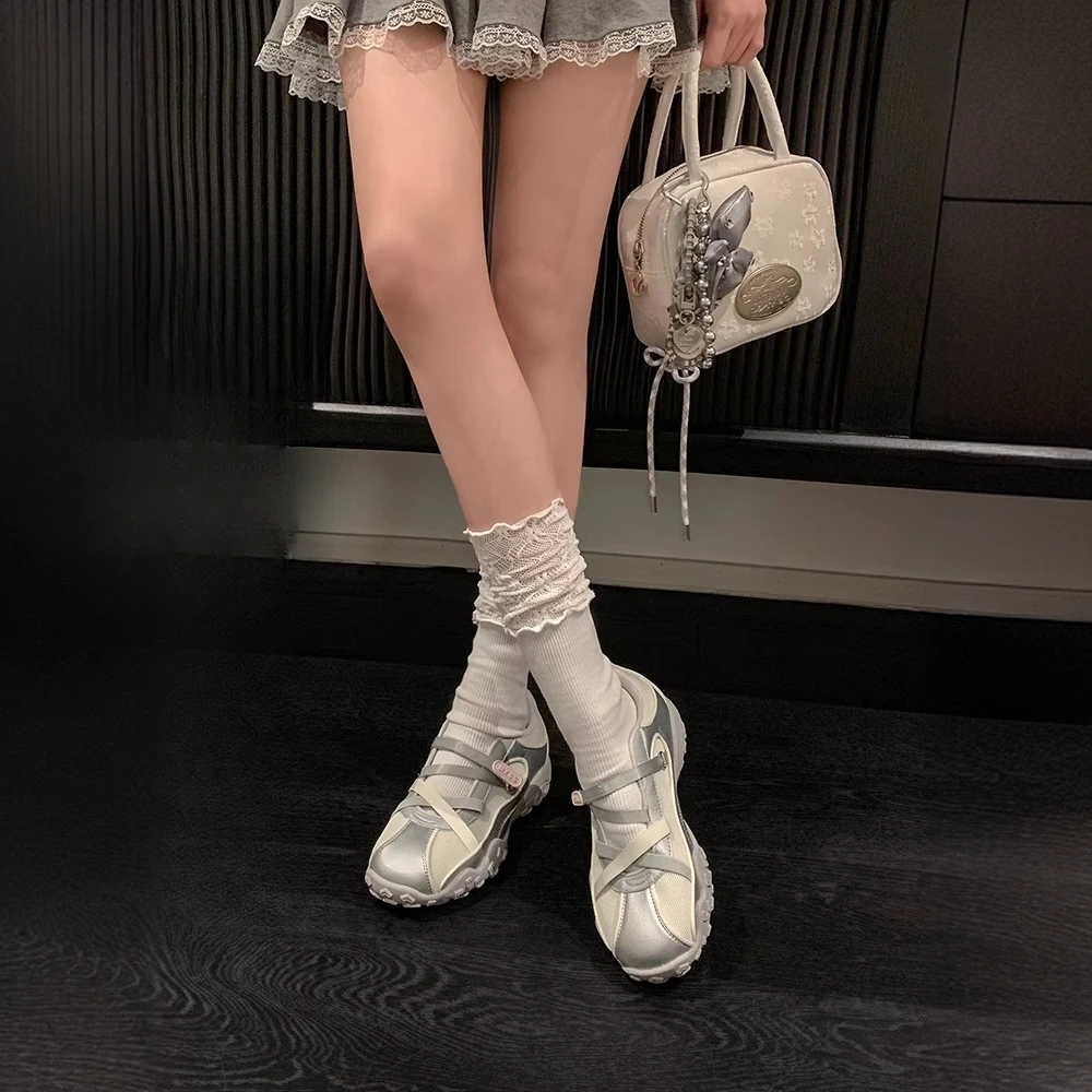 5.5内增高芭蕾风凉鞋女2025夏新款透气玛丽珍厚底休闲运动德训鞋