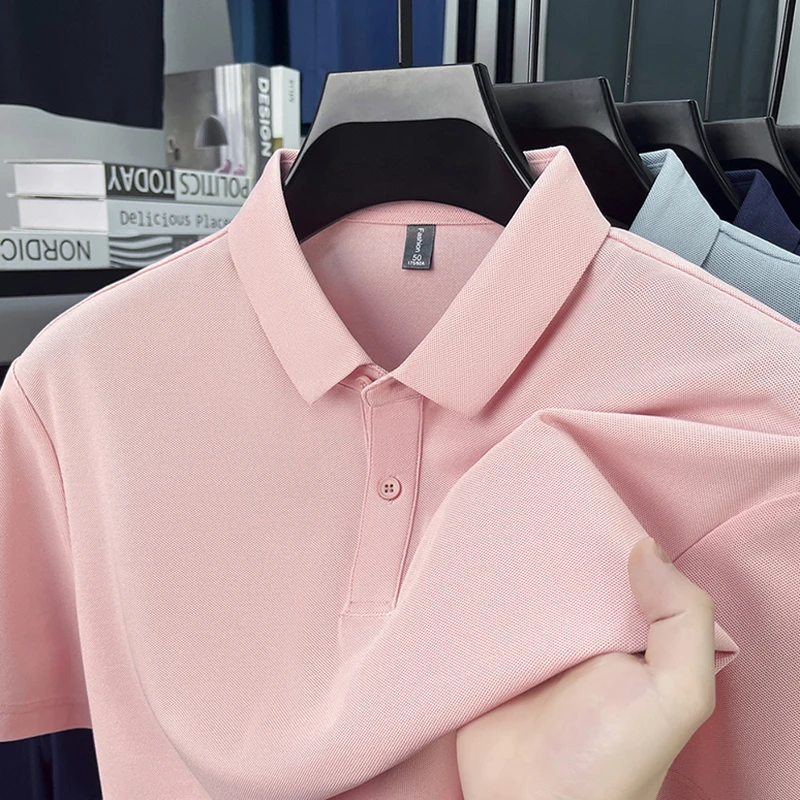 夏季新品六角珠地网眼透气薄型男夏季常规Polo衫pink短袖休闲