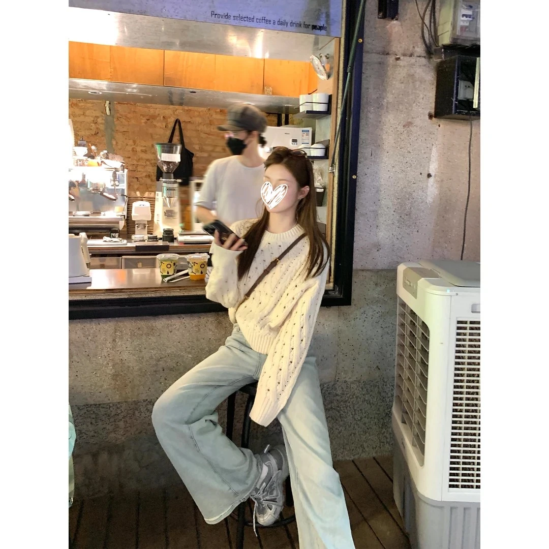 【秋日白梦】小个子女秋冬设计感镂空绞花质感宽松针织毛衣