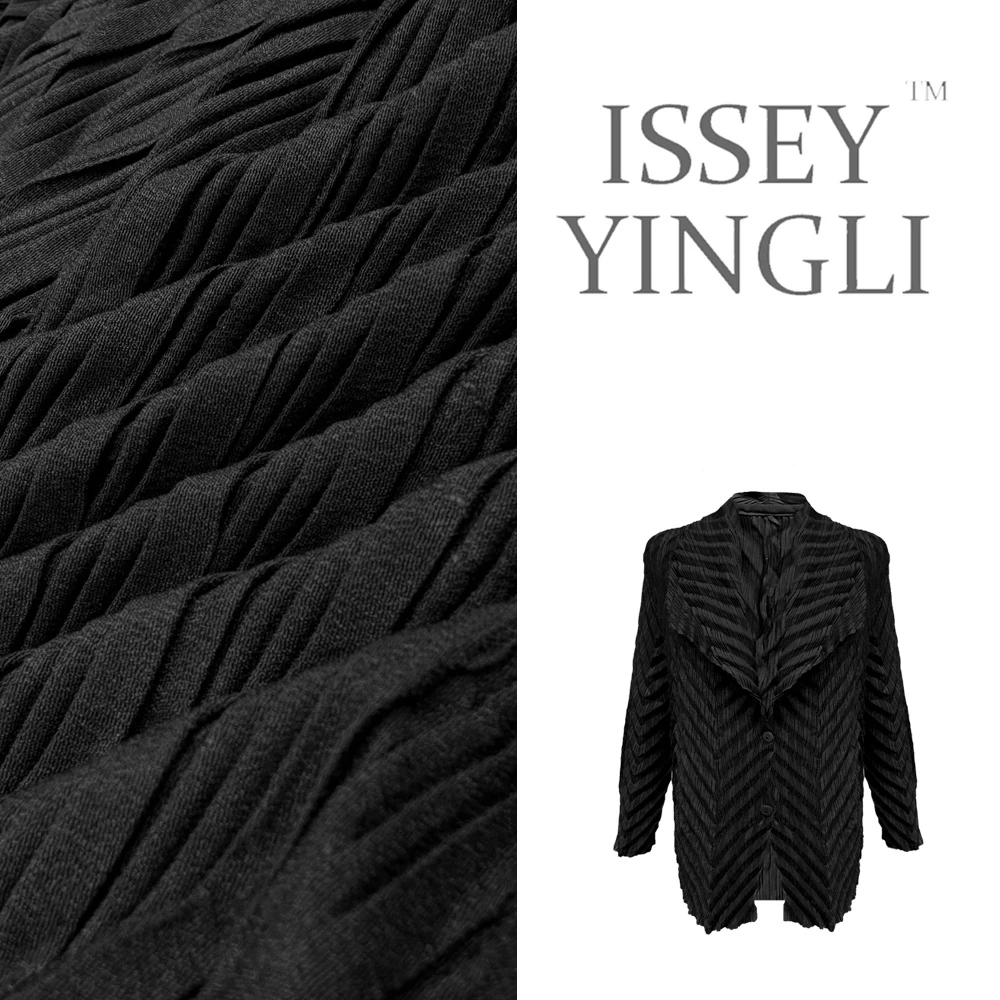 莉褶宅宅褶皱女装新款菠萝褶外套时尚百搭女士翻领重工褶外套2440