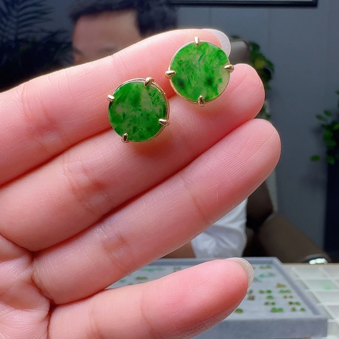 翡翠银S925镶嵌耳饰天然微瑕