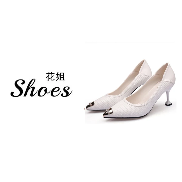 JHX2117-5春夏秋季新款编织软皮铁头水钻百搭职业工作单鞋女