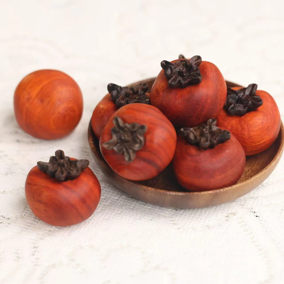 事事如意，好事发生，木质雕刻小柿子摆件手把件 约4公分