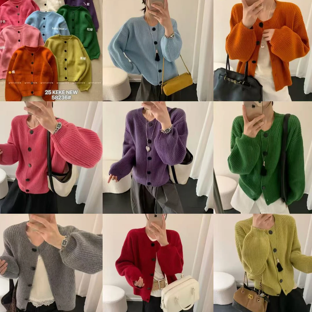 落肩袖羊毛针织衫ins时尚短款韩版（不可机洗）