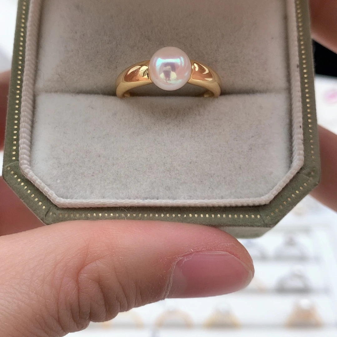海水珍珠7.5mm ak戒指银S925镶嵌