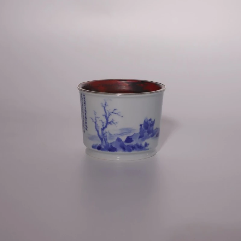 【慕白茶集】忘言造物-青花诗文山水建水（不含盖子）-陶瓷（忘言