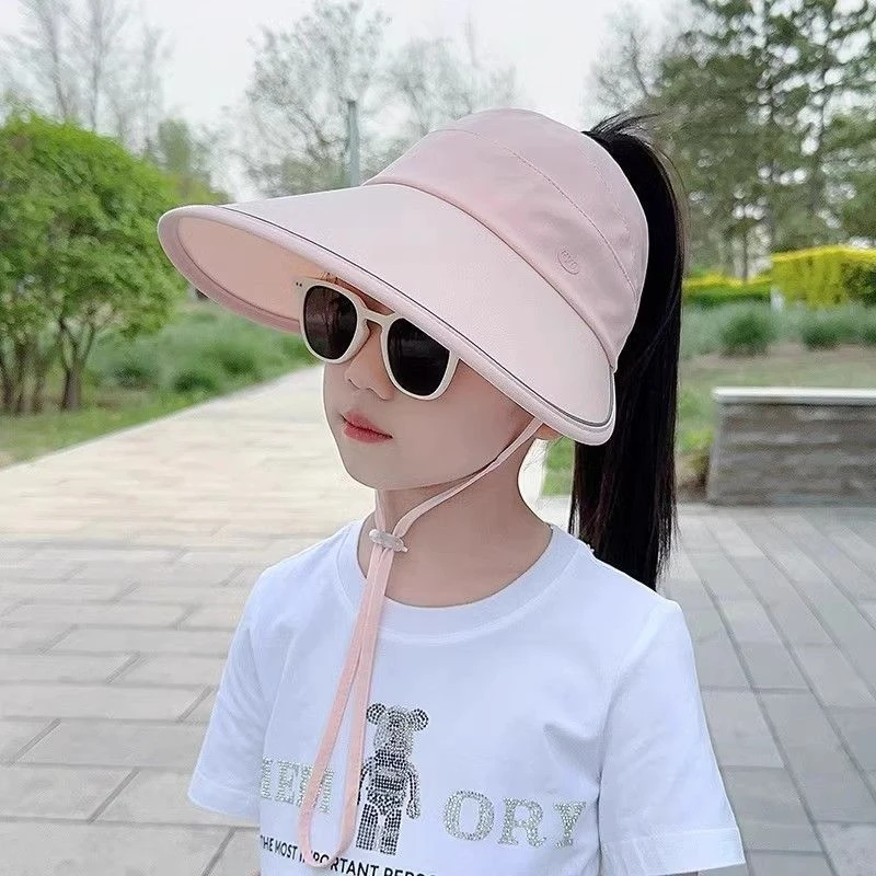儿童帽子女童大帽檐遮阳防晒帽女孩夏季防紫外线出游空顶太阳帽TJ