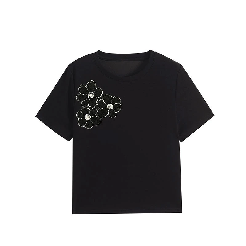 【现货】"名媛之花"专柜货 深圳南油轻奢立体绣花重工原创设计短袖