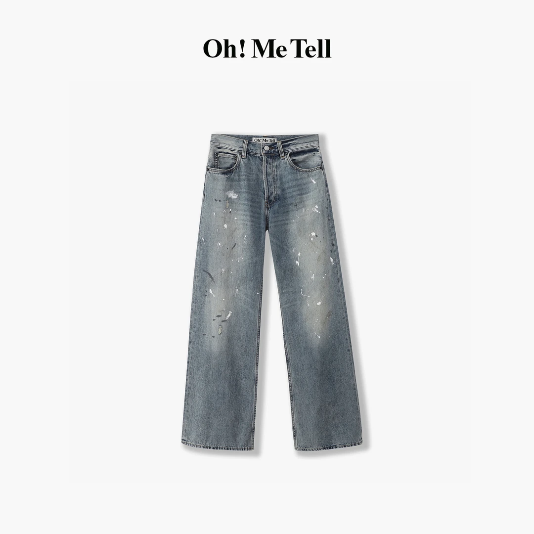 Oh！Me Tell【白敬亭同款】百搭神裤水洗做旧宽松泼墨直筒牛仔裤女