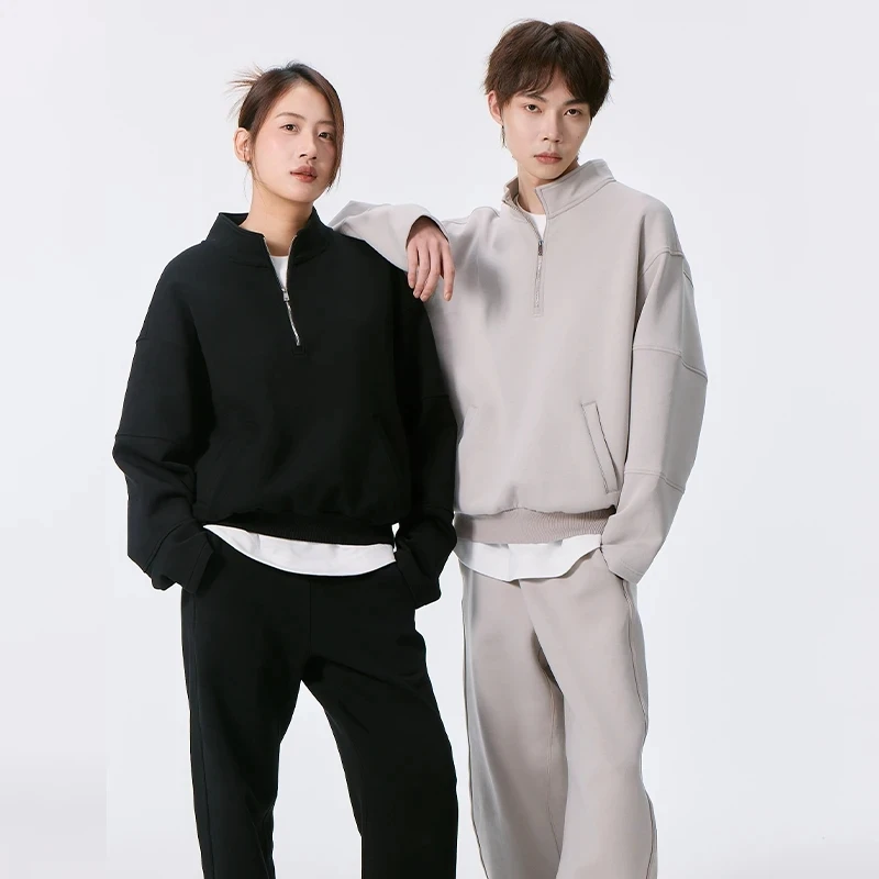 秋冬新款男士卫衣立领拉链套头简约纯色宽松时尚套装运动休闲套装