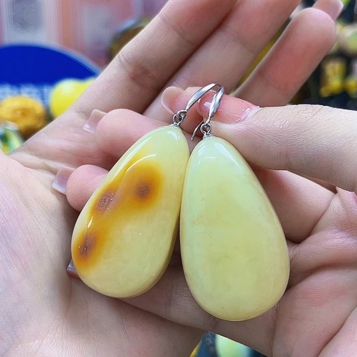 琥珀颈饰银S925镶嵌耳环