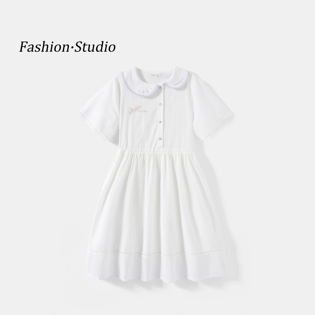 女童连衣裙夏季2025新款甜美中长款韩版娃娃领可爱少女设计感裙子