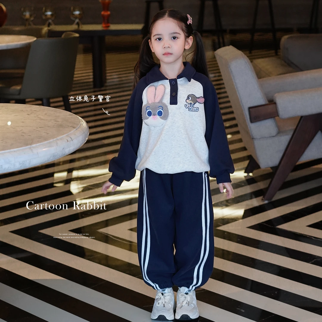 AnnieGirl秋冬新款女童立体卡通休闲可爱加绒卫衣卫裤套装2025冬