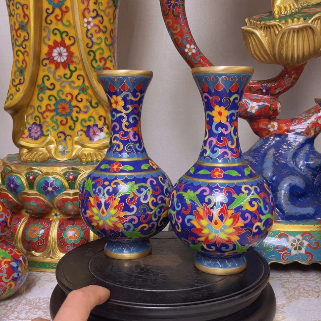 珍***有机玻璃景泰蓝花瓶一对