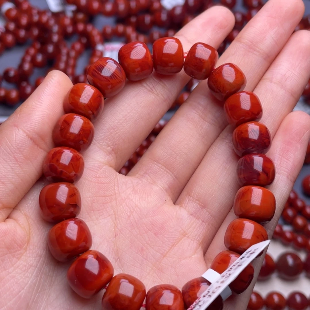 南红玛瑙未镶嵌其他（原矿）11mm收藏级瓦西火焰纹满肉老型手串