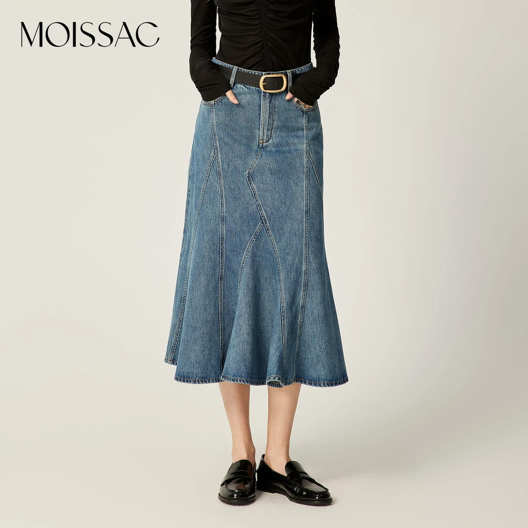 MOISSAC摩萨克商场同款款牛仔长款鱼尾包臀半身裙MWEMWEC20110