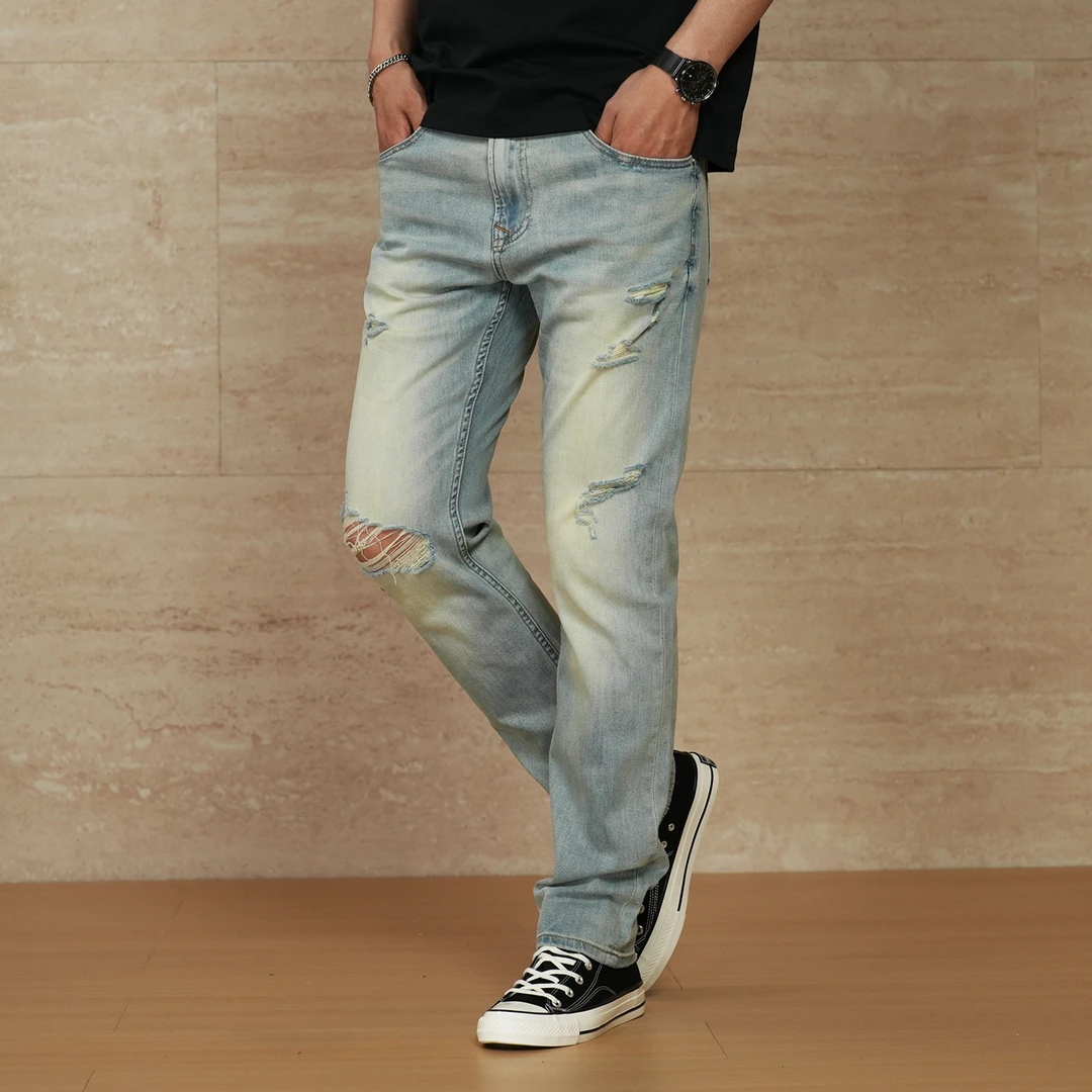 DIPAI/底牌夏季薄款清凉透气柔软舒适牛仔裤男款中高腰修身直筒裤