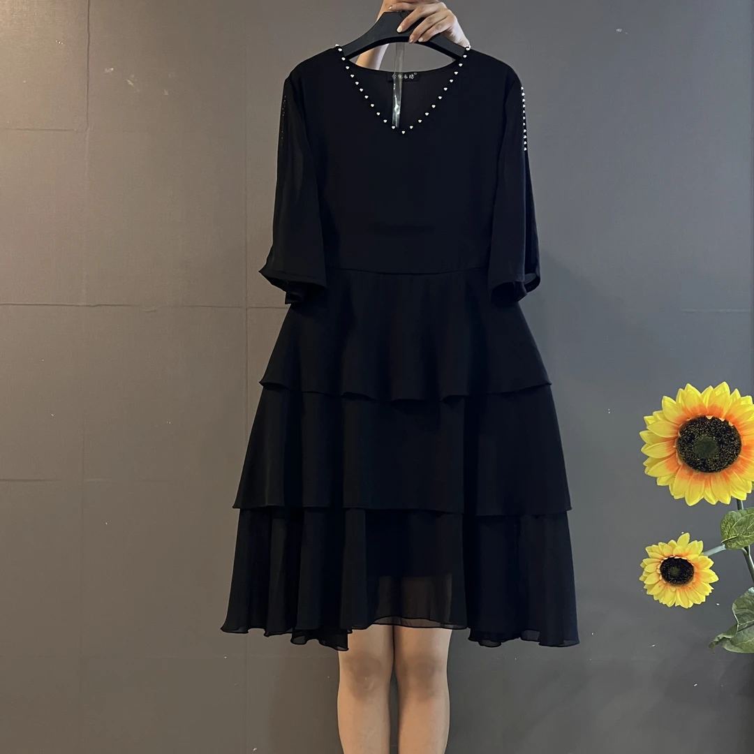 新款轻职风气质V领高腰显瘦中长款法式连衣裙9116