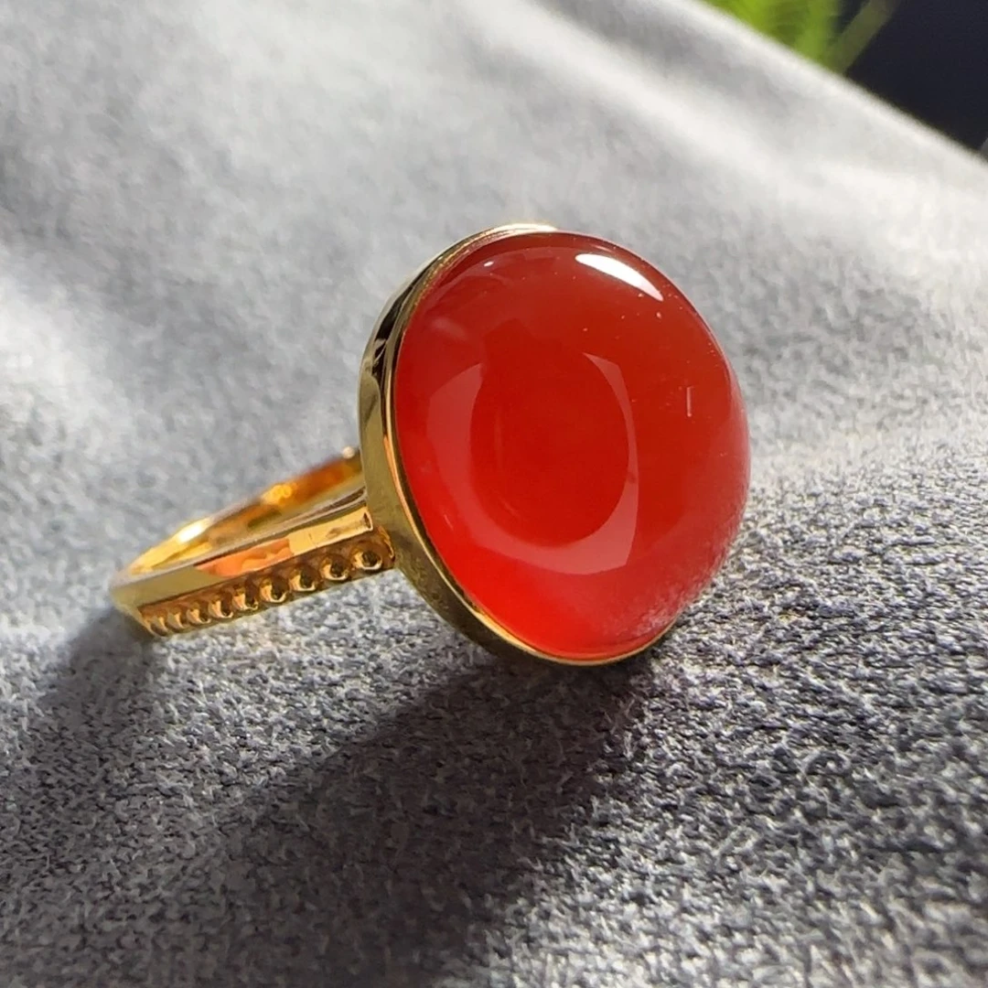 南红玛瑙18k金女戒18K金镶嵌