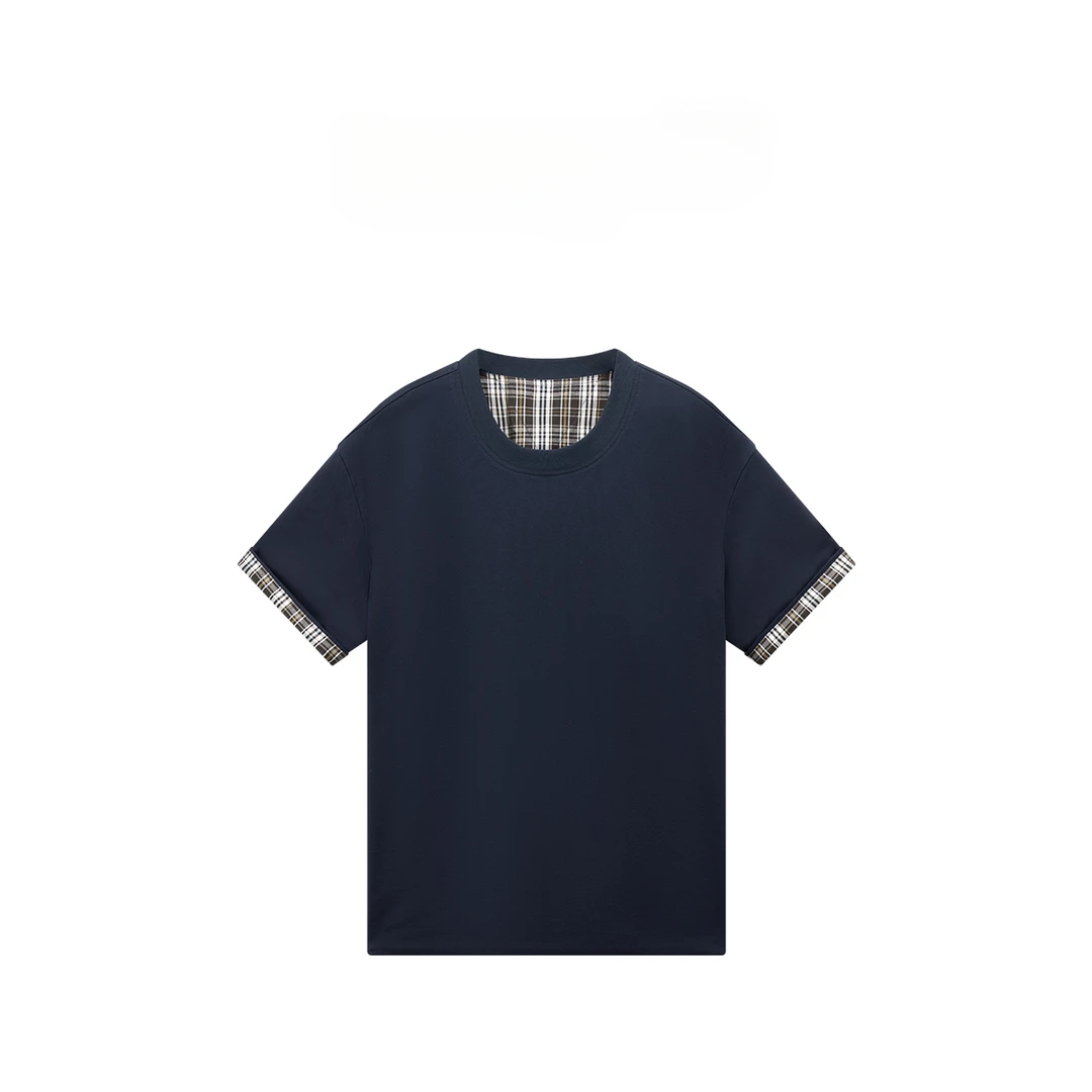 "格子T"夏季内里格纹翻袖百搭短袖上衣 437