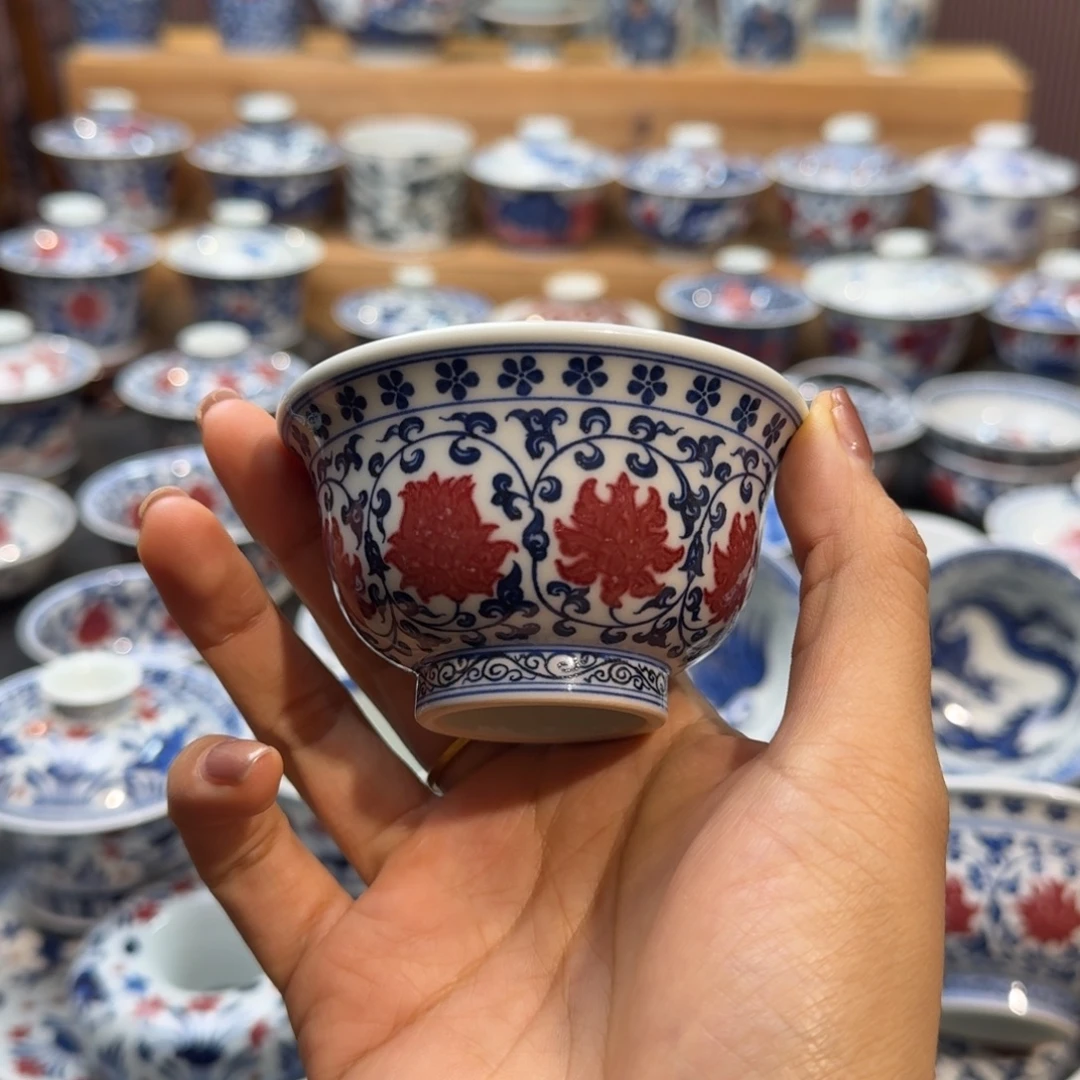 缠枝莲压手杯原矿手绘