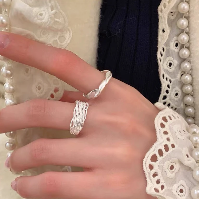 铜合金戒指 J5005编制线条多层开口戒指简约百搭指环