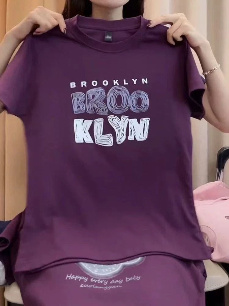 T49#夏季新款女装圆领短袖T恤时尚欧货字母印花百搭气质款上衣