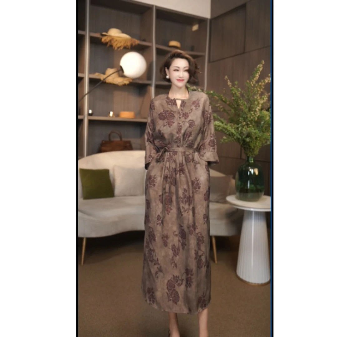 ZQ724-B4气质印花百搭时尚宽松腰夏季连衣裙