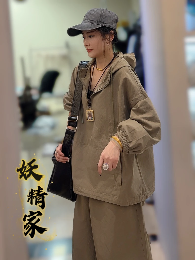 8082【妖精家】新款套头大口袋百搭宽松显瘦休闲帽衫潮