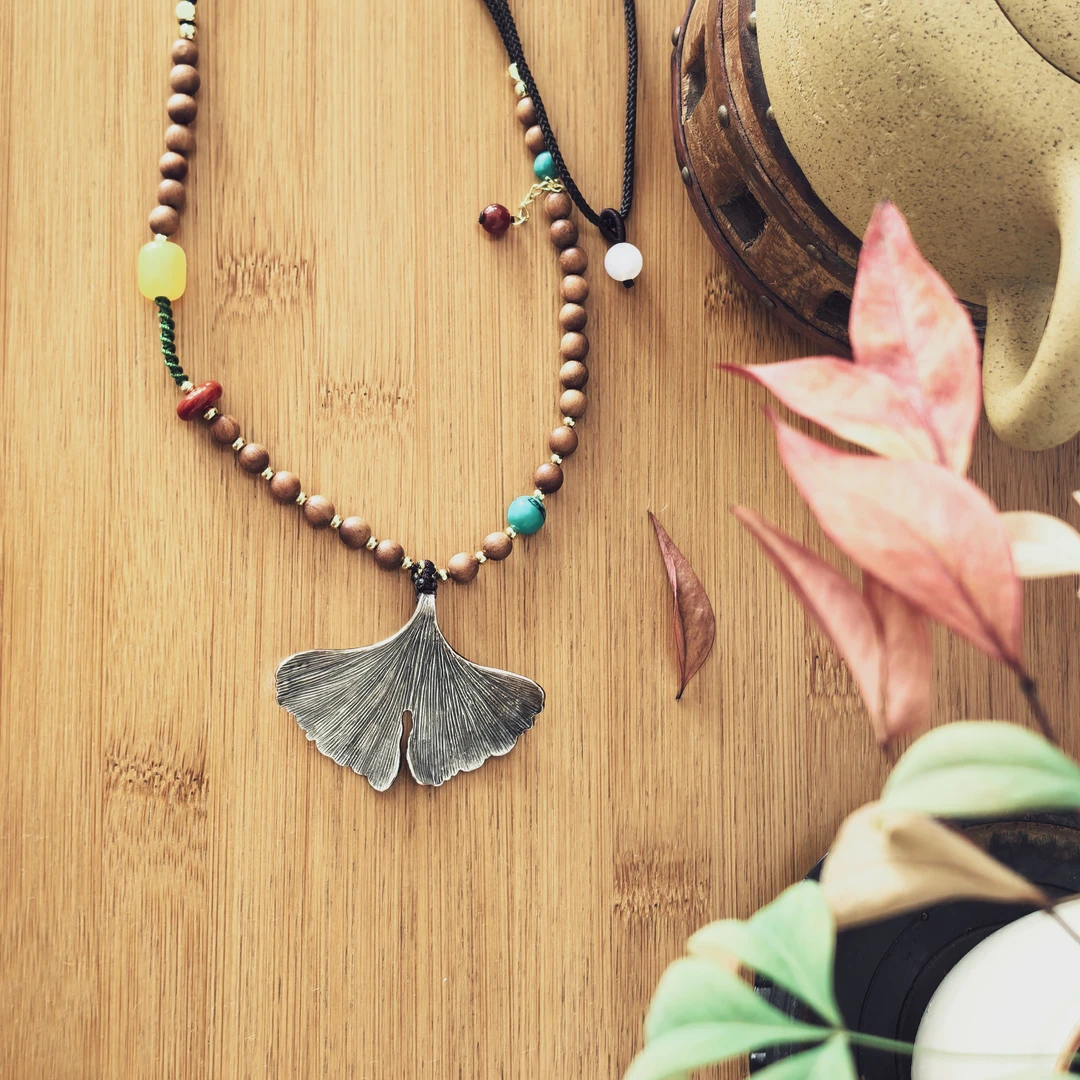 ZHUOWU/拙悟 坠链均925银 原创纯手工《银杏叶》国风纯银吊坠项链