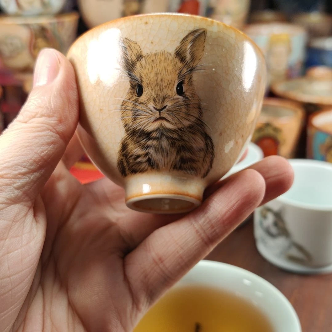 小兔子主人杯景德镇手绘陶瓷茶具