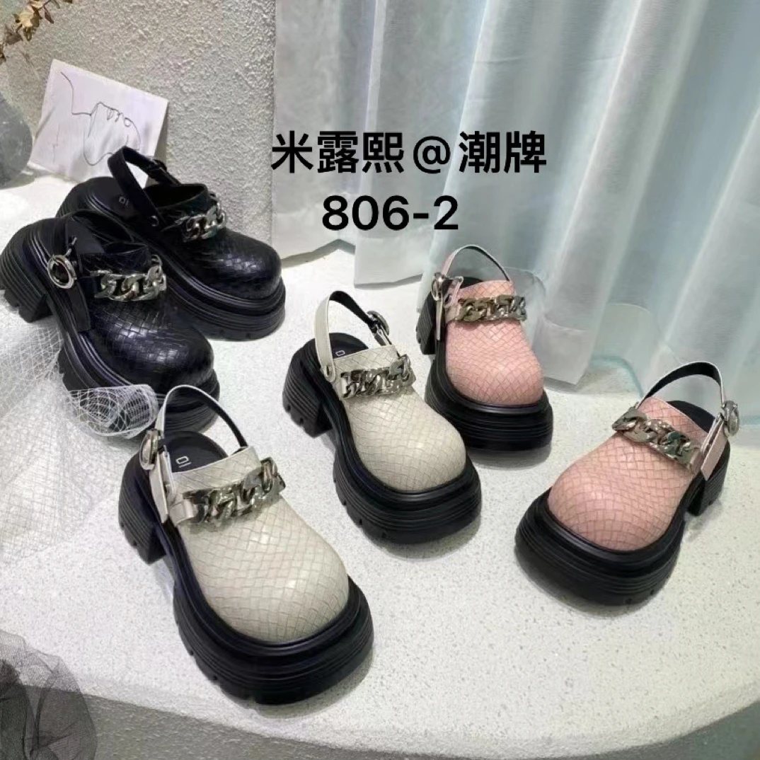 806-2厚底小个子增高百搭包头半拖鞋女鞋新款外穿百搭凉鞋女