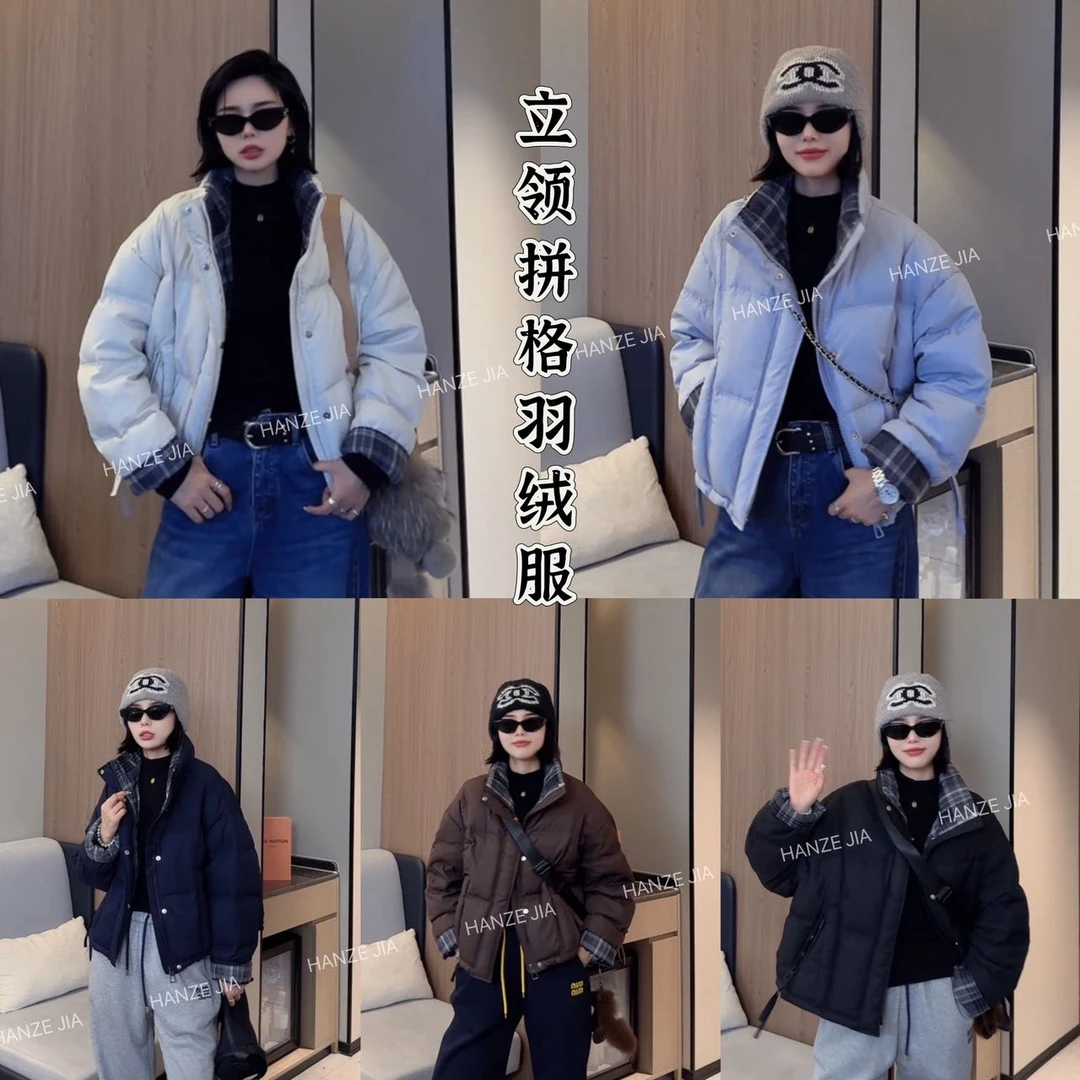 【寒泽出品】 立领拼格羽绒服98073