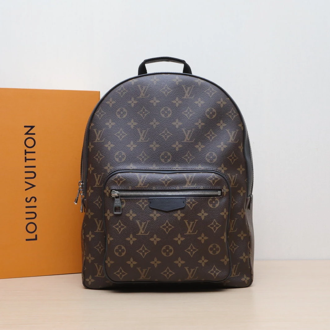 95新 LouisVuitton/路易威登 【黑黑】Josh 双肩包 老花 PVC 2016