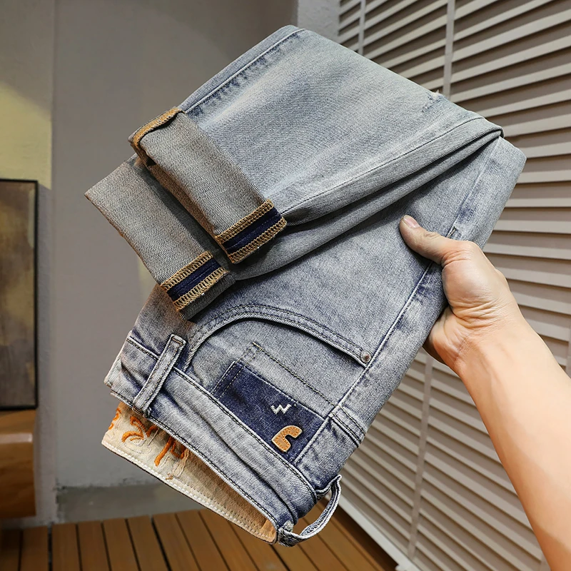 [八分裤]25年春夏品质款轻奢潮牌男士八分牛仔裤小直筒破洞补丁款