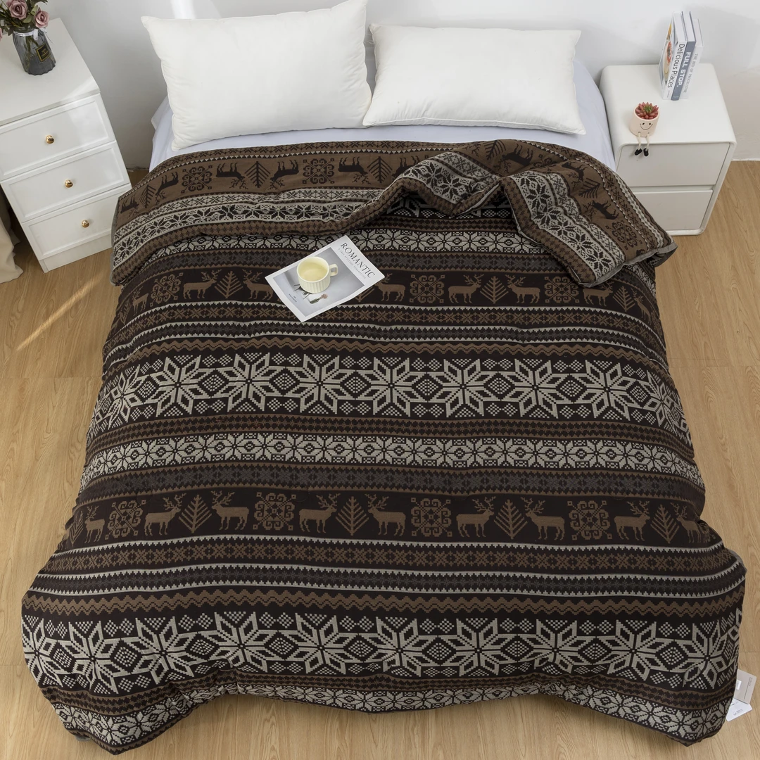 【卡奇诺】2.0*2.3M高端A类纯棉双层纱柔软亲肤复古保暖机洗秋冬被